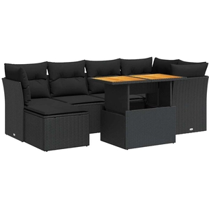 vidaXL Salon de jardin 7 pcs avec coussins noir résine tressée pas cher