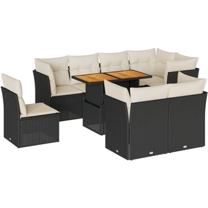 vidaXL Salon de jardin 9 pcs avec coussins noir résine tressée pas cher