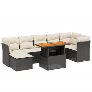 vidaXL Salon de jardin 8 pcs avec coussins noir résine tressée pas cher