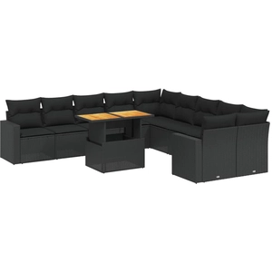 vidaXL Salon de jardin 11 pcs avec coussins noir résine tressée pas cher