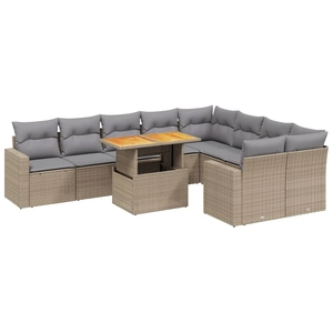 vidaXL Salon de jardin avec coussins 10 pcs beige résine tressée pas cher