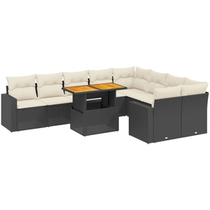 vidaXL Salon de jardin 10 pcs avec coussins noir résine tressée pas cher
