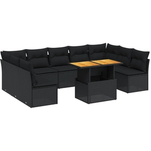 vidaXL Salon de jardin 10 pcs avec coussins noir résine tressée pas cher
