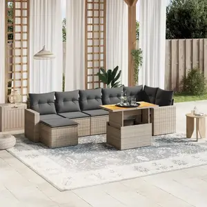 vidaXL Salon de jardin 8 pcs avec coussins gris résine tressée pas cher