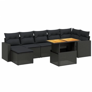 vidaXL Salon de jardin 8 pcs avec coussins noir résine tressée pas cher
