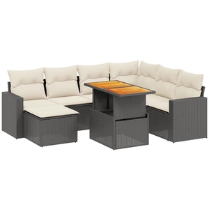 vidaXL Salon de jardin 8 pcs avec coussins noir résine tressée pas cher