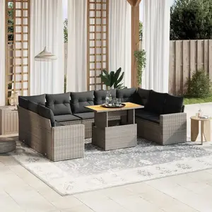 vidaXL Salon de jardin avec coussins 10 pcs gris résine tressée pas cher