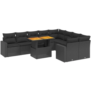 vidaXL Salon de jardin 10 pcs avec coussins noir résine tressée pas cher