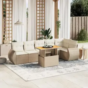 vidaXL - 7-delige - Loungeset - met - kussens - poly - rattan - beige pas cher