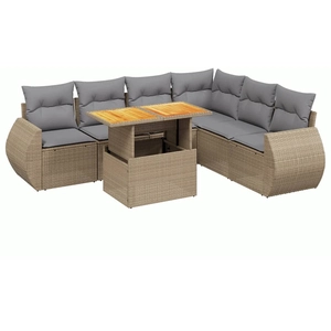 vidaXL Salon de jardin avec coussins 7 pcs beige résine tressée pas cher