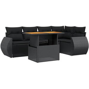 vidaXL Salon de jardin 6 pcs avec coussins noir résine tressée pas cher
