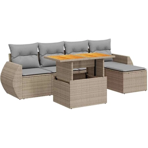 vidaXL Salon de jardin avec coussins 6 pcs beige résine tressée pas cher