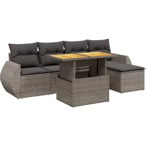 vidaXL Salon de jardin 6 pcs avec coussins gris résine tressée pas cher