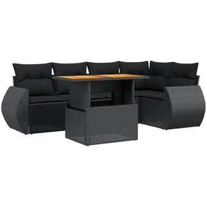 vidaXL Salon de jardin 6 pcs avec coussins noir résine tressée pas cher