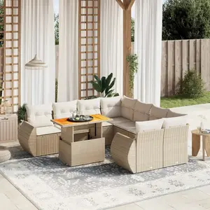vidaXL - 9-delige - Loungeset - met - kussens - poly - rattan - beige pas cher