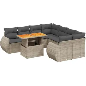 vidaXL Salon de jardin 9 pcs avec coussins gris résine tressée pas cher