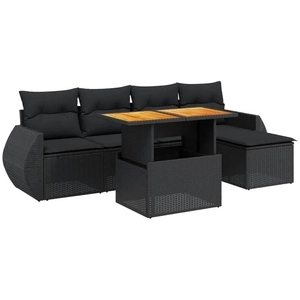 vidaXL Salon de jardin 6 pcs avec coussins noir résine tressée pas cher