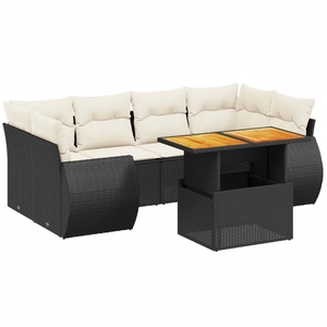 vidaXL Salon de jardin 7 pcs avec coussins noir résine tressée pas cher