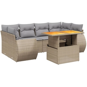 vidaXL Salon de jardin avec coussins 7 pcs beige résine tressée pas cher