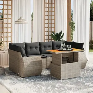 vidaXL Salon de jardin avec coussins 7 pcs gris résine tressée pas cher