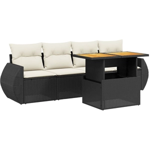 vidaXL Salon de jardin 5 pcs avec coussins noir résine tressée pas cher