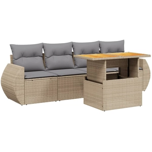vidaXL Salon de jardin avec coussins 5 pcs beige résine tressée pas cher