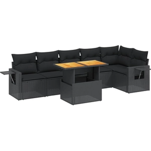 vidaXL Salon de jardin 7 pcs avec coussins noir résine tressée pas cher