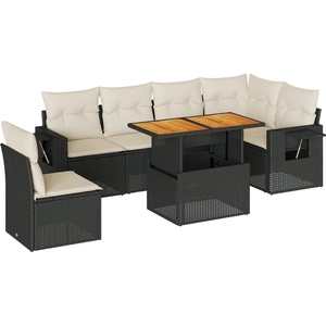vidaXL Salon de jardin 7 pcs avec coussins noir résine tressée pas cher