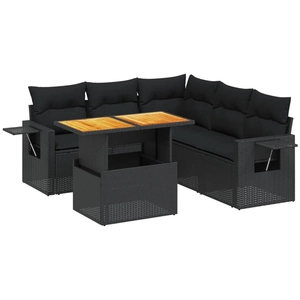 vidaXL Salon de jardin 6 pcs avec coussins noir résine tressée pas cher