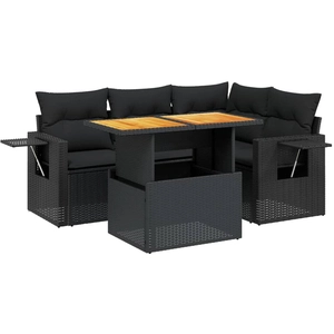 vidaXL Salon de jardin 5 pcs avec coussins noir résine tressée pas cher