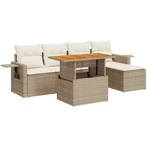 vidaXL Salon de jardin avec coussins 6 pcs beige résine tressée pas cher