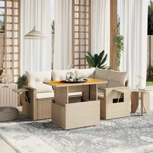 vidaXL Salon de jardin avec coussins 5 pcs beige résine tressée pas cher
