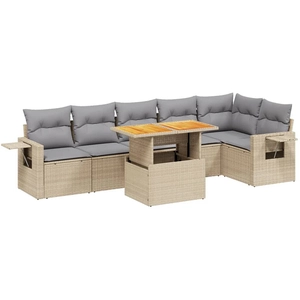 vidaXL Salon de jardin avec coussins 7 pcs beige résine tressée pas cher