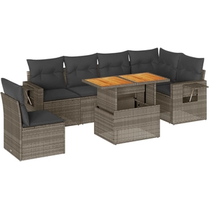 vidaXL Salon de jardin avec coussins 7 pcs gris résine tressée pas cher
