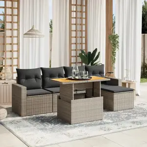 vidaXL Salon de jardin 6 pcs avec coussins gris résine tressée pas cher