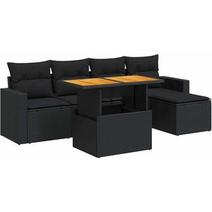 vidaXL Salon de jardin 6 pcs avec coussins noir résine tressée pas cher