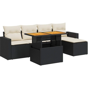 vidaXL Salon de jardin 6 pcs avec coussins noir résine tressée pas cher