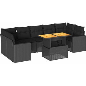 vidaXL Salon de jardin 8 pcs avec coussins noir résine tressée pas cher