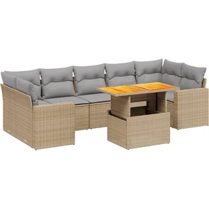 vidaXL Salon de jardin avec coussins 8 pcs beige résine tressée pas cher