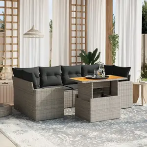 vidaXL Salon de jardin avec coussins 7 pcs gris résine tressée pas cher