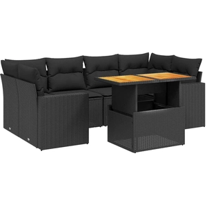 vidaXL Salon de jardin 7 pcs avec coussins noir résine tressée pas cher