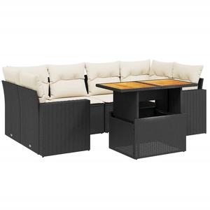 vidaXL Salon de jardin 7 pcs avec coussins noir résine tressée pas cher