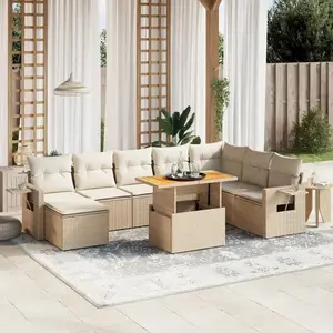 vidaXL Salon de jardin avec coussins 9 pcs beige résine tressée pas cher