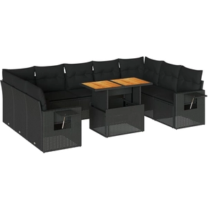 vidaXL Salon de jardin 10 pcs avec coussins noir résine tressée pas cher