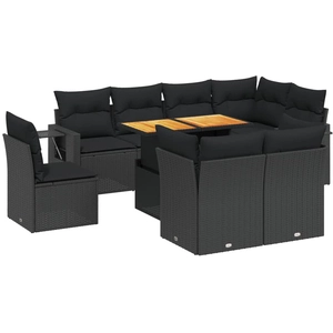 vidaXL Salon de jardin 9 pcs avec coussins noir résine tressée pas cher