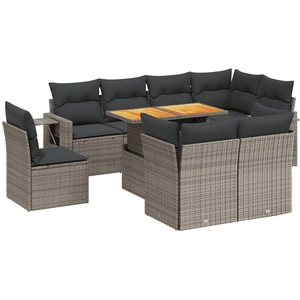 vidaXL Salon de jardin 9 pcs avec coussins gris résine tressée pas cher
