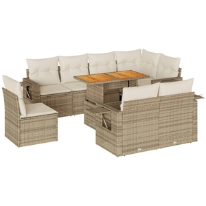 vidaXL Salon de jardin avec coussins 9 pcs beige résine tressée pas cher