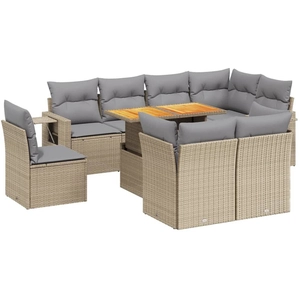 vidaXL Salon de jardin avec coussins 9 pcs beige résine tressée pas cher