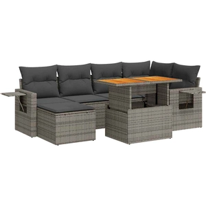 vidaXL Salon de jardin avec coussins 7 pcs gris résine tressée pas cher