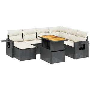 vidaXL Salon de jardin 8 pcs avec coussins noir résine tressée pas cher
